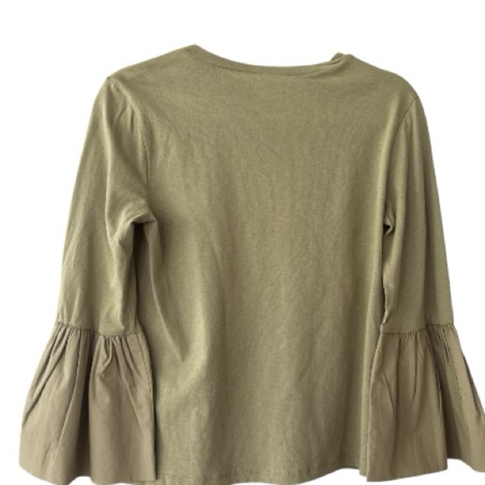 ENGLISH FACTORY cotton top, sz small,army green Long sleeves with poplin bells - Picture 2 of 5